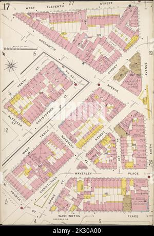 Cartographie, cartes. 1884 - 1936. Lionel Pincus et Princess Firyal Map Division. Assurance incendie , New York (État), immobilier , New York (État), Villes et villages , New York (État) Manhattan, V. 3, plaque no 17 carte délimitée par W. 11th St., 6th Ave., Washington place., 4th St. Banque D'Images