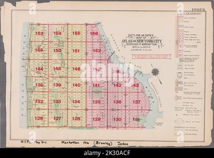 Cartographie, cartes. 1916. Lionel Pincus et Princess Firyal Map Division. Atlas, Manhattan (New York, New York), immeubles , New York (État) , New York Index: Quartier de Manhattan, 110th St. à 145th St. Plan et index de l'Atlas de New York Banque D'Images