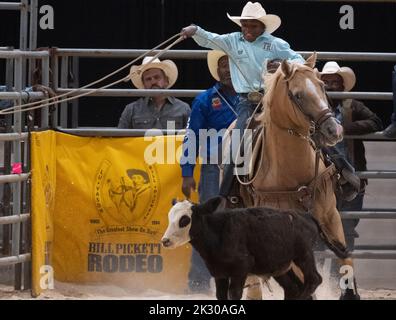 Upper Marlboro, Maryland, États-Unis. 23rd septembre 2022. HARRELL WILLIAMS Jr. Participe à un événement de saut junior pendant les qualifications des championnats de rodéo de Bill Pickett sur invitation à l'arène Show place à Upper Marlboro, MD. Les finales de rodéo sont samedi soir. (Credit image: © Brian Branch Price/ZUMA Press Wire) Credit: ZUMA Press, Inc./Alay Live News Banque D'Images