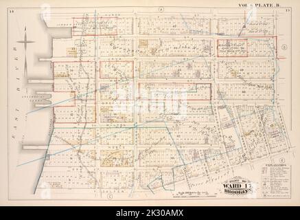 Cartographie, cartes. 1880. Lionel Pincus et Princess Firyal Map Division. Brooklyn (New York, N.Y.), immeubles , New York (État) , New York vol. 6. Plaque, B. carte reliée par la rue Huron, la rue Oakland, la rue Calyer, la rivière East; y compris la rue India, Java St., Kent St., Green point St., Milton St., Noble St., Oak St., West St., Franklin St., Guernesey St., Lorimer St., Manhattan Ave., Leonard St., Eckford St. Banque D'Images