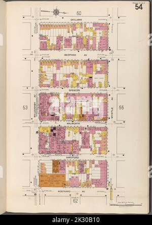 Cartographie, cartes. 1884 - 1936. Lionel Pincus et Princess Firyal Map Division. Assurance incendie , New York (État), immobilier , New York (État), Villes et villages , New York (État) Brooklyn V. 3, plaque no 54 carte délimitée par Skillman, Myrtle Ave., Nostrand Ave., Willoughby Ave Banque D'Images