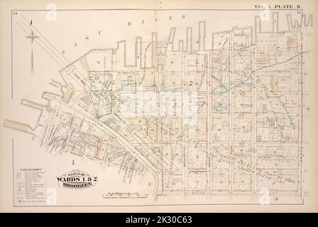 Cartographie, cartes. 1880. Lionel Pincus et Princess Firyal Map Division. Brooklyn (New York, N.Y.), immeubles , New York (État) , New York vol. 5. Plaque, B. carte reliée par East River, rue Bridge, rue Sands, rue Poplar; y compris la rue Marshall, John St., Plymouth St., Water St., Front St., Fulton St. Doughty St., Vine St., York St., Franklin PL., Talman St., Prospect St., Furman St., Columbia Heights, Elizabeth PL., Dock St., McKenney St., Hicks St., Garrison St., main St., Flint St., Washington St., Adams St., Pearl St., Jay St. Banque D'Images