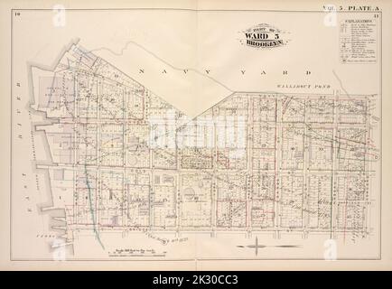 Cartographie, cartes. 1880. Lionel Pincus et Princess Firyal Map Division. Brooklyn (New York, N.Y.), immeubles , New York (État) , New York vol. 5. Plaque, A. carte liée par le Yard de la marine américaine, rue Concord, rue Bridge, rivière East; y compris Little St., Navy St., Old Bridge RD, Hudson St., Greene Lane, Gold St., Charles St., Duffield St., U.S. St., Marshall St., John St., Plymouth St., Evans St., Water St., Front St., York St. Talmam St., Prospect St., Sands St., High St., Nassau St. Banque D'Images