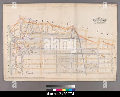 F. Bourquin & Co. Cartographie, cartes. 1890. Lionel Pincus et Princess Firyal Map Division. Brooklyn (New York, New York), immeuble , New York (État) , New York plaque 1 : délimitée par Montgomery Street, New York Avenue, Malbone Street, Kingston Avenue, Fenimore Street, Ocean Avenue et Flatbush Avenue. Partie de la ville de Flatbush, Kings Co., N.Y. Banque D'Images