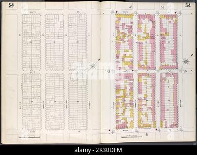 Cartographie, cartes. 1884 - 1936. Lionel Pincus et Princess Firyal Map Division. Assurance incendie , New York (État), immobilier , New York (État), Villes et villages , New York (État) Brooklyn plaque n° 54 carte délimitée par Baltic St., Smith St., Bergen St., Bond St. Banque D'Images