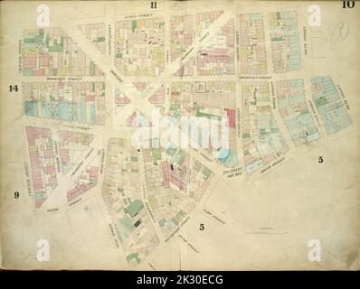 Cartographie, cartes. 1857 - 1862. Lionel Pincus et Princess Firyal carte Division planche 10: Carte délimitée par la rue James, rue South, rue Dover, rue Rose, rue Duane, Chatham Street ; y compris Roosevelt Street, Chesnut Street, Pearl Street, Franklin Square, Bowery, Chambers Street, Cliff Street, Jacob Street, Gold Street, William Street, Madison Street, Ratavia Street, Rose Street, Oak Street, Hagus Street, Vandewater Street, Cherry Street, Water Street, Front Street Banque D'Images