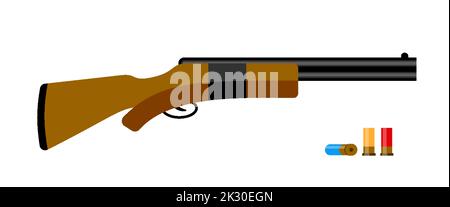 Fusil de chasse arme à feu double ancienne arme à feu militaire ensemble. Fusil de chasse à double canon or munitions chasseur militaire assassiner Western Cowboy munitions assassinat fusil de sniper armée icône d'entraînement de guerre isolée Illustration de Vecteur