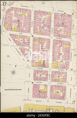 Cartographie, cartes. 1884 - 1936. Lionel Pincus et Princess Firyal Map Division. Assurance incendie , New York (État), immobilier , New York (État), Villes et villages , New York (État) Manhattan, V. 1, plaque n° 27 carte délimitée par Madison St., Catherine St., South St., New Chambers St. Banque D'Images