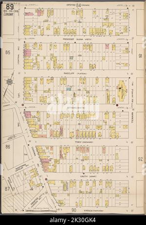 Cartographic, Maps. 1884 - 1936. Lionel Pincus and Princess Firyal Map Division. Fire insurance , New York (State), Real property , New York (State), Cities & towns , New York (State) Queens V. 10, Plate No. 89 Map bounded by Opdyke, Tiemann Ave., Varick, 51st St. Stock Photo