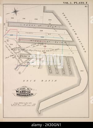 Cartographie, cartes. 1880. Lionel Pincus et Princess Firyal Map Division. Brooklyn (New York, N.Y.), immeubles , New York (État) , New York vol. 5. Plaque, T. carte liée par le sentier de la rue Henry, chenal de la baie Gowanus, bassin Érié, rue Hallack, rue Henry, Bay St.; y compris Hicks St. Slip, Pond Slip, Otsego St. Banque D'Images