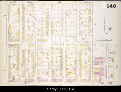 Cartographie, cartes. 1884 - 1936. Lionel Pincus et Princess Firyal Map Division. Assurance incendie , New York (État), immobilier , New York (État), Villes et villages , New York (État) Brooklyn, V. 6, Double page plaque no 148 carte délimitée par 7th Ave., 24th St., 5th Ave., 17th St. Banque D'Images