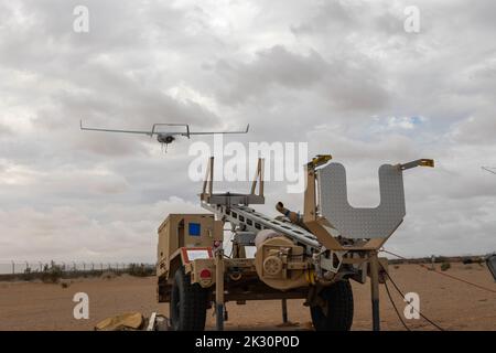 Un avion de Blackjack américain Marine corps RQ-21A, affecté au Marine Unhabaied Aerial Vehicle Squadron 2, Marine Aircraft Group 14, 2nd Marine Aircraft Wing, prend le vol pendant le cours 1-23 des instructeurs d'armes et de tactiques (WTI) au complexe de défense aérienne Canon (P111), près de Yuma, en Arizona, le 21 septembre 2022. Le cours d'instructeur sur les armes et les tactiques est un événement de formation de sept semaines organisé par l'escadron des armes et des tactiques de l'aviation maritime un, offrant une formation tactique avancée normalisée et une certification des qualifications de l'instructeur de l'unité pour soutenir la formation et l'état de préparation de l'aviation maritime, et contribue à l'EDE Banque D'Images