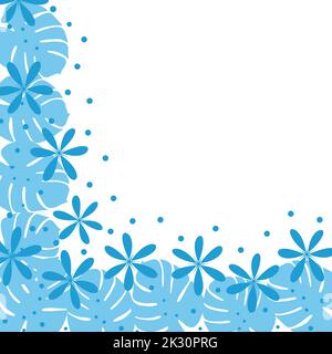 Cadre de coin coloré avec des éléments dessinés à la main tels que des fleurs, des feuilles exotiques monstera dans des tons d'hiver tendance. Idéal pour les cartes de vœux, les invitations de mariage, les affiches, les bannières, les prospectus, félicitations Illustration de Vecteur