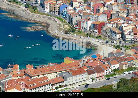 La Guardia, port et côte, village de pêcheurs vue de haut angle de la montagne Santa Tecla, Rias Baixas, province de Pontevedra, Galice, Espagne. Banque D'Images