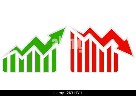 Graphique aller vers le haut et vers le bas avec des flèches vertes et rouges , 3D rendu Banque D'Images