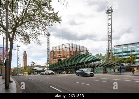 L'arrêt de bus à Railway Square à Sydney, Nouvelle-Galles du Sud Banque D'Images