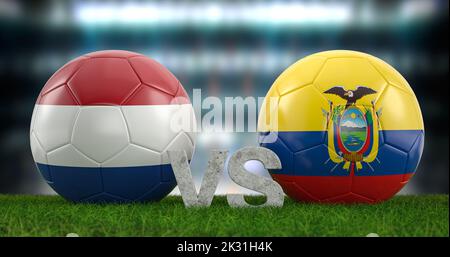 Qatar 2022 coupe du monde de football groupe A pays-Bas contre Equateur. 3d illustration. Banque D'Images