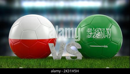 Qatar coupe du monde de football 2022 groupe C Pologne contre Arabie Saoudite. 3d illustration. Banque D'Images