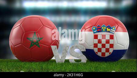 Qatar coupe du monde de football 2022 groupe F Maroc contre Croatie. 3d illustration. Banque D'Images