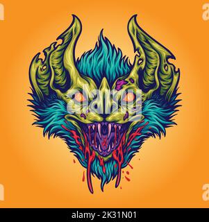 Illustrations vectorielles de monstres terrifiants à tête de chauve-souris pour votre logo de travail, t-shirt de marchandise, autocollants et dessins d'étiquettes, affiche, cartes de vœux Illustration de Vecteur