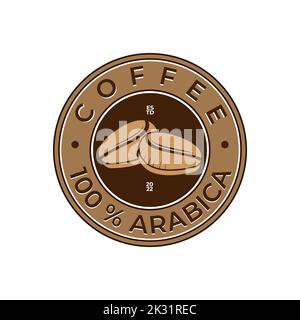 Logo du café, emblème 100 %. Grains de café avec lettres en forme de badge rond, emblème, gabarit, vecteur Illustration de Vecteur
