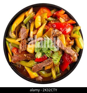 Portion de bœuf brazier cuit avec des légumes Banque D'Images
