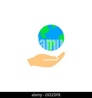 Tenez la main sur l'icône représentant un globe terrestre. World Planet ECO Environment Save World design illustration. Illustration de Vecteur