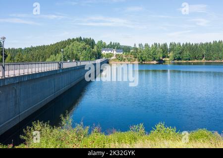 Neuhausen (Erzgebirge): Réservoir de Rauschenbach, barrage à Erzgebirge, montagnes de l'Ore, Saxe, Saxe, Allemagne Banque D'Images