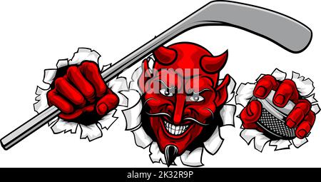 Diable Satan Hockey sur glace Cartoon de hockey sur glace Illustration de Vecteur