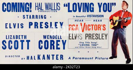 Promotion Elvis Presley pour le prochain film "Loving You" (Paramount Pictures, 1957) Banque D'Images