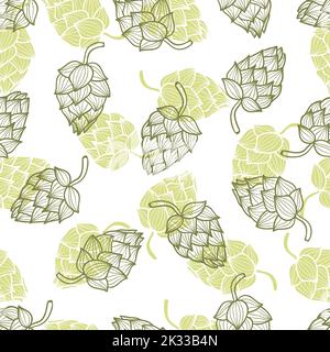 Fait du houblon à la main avec un motif sans couture. Arrière-plan vectoriel avec cônes HOP Illustration de Vecteur