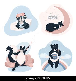 Ensemble d'animaux mignons, animaux amusants pour les affiches pour enfants, illustration vectorielle de style plat, dessin animé Illustration de Vecteur