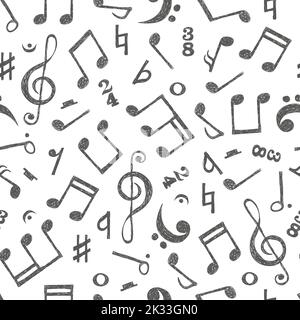 La musique dessinée à la main note un motif fluide. Fond musical vectoriel en noir et blanc Illustration de Vecteur