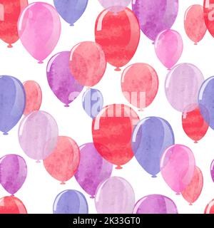 Ballons aquarelle rose, rouge et bleu à motif sans couture. Arrière-plan vectoriel Illustration de Vecteur