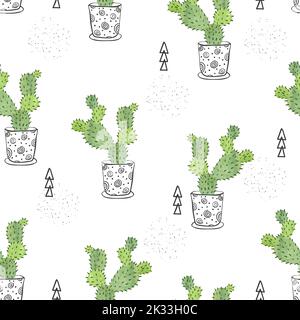 Motif aquarelle cactus sans couture. Fond vectoriel avec cactus verts dans les pots isolés sur blanc Illustration de Vecteur