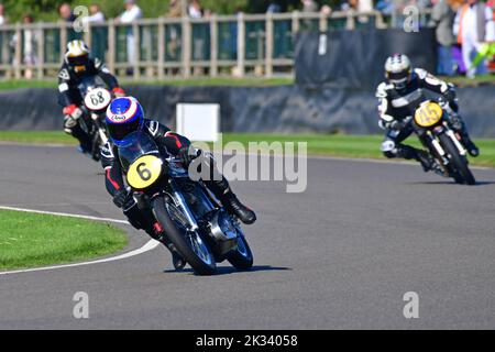 Steve Parrish, Richard Cooper, Norton Manx, Barry Sheene Memorial Trophy, deux coureurs par vélo participant à chacune des deux courses de 25 minutes sur deux Banque D'Images