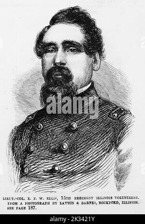 Portrait du lieutenant-colonel E. F. W. Ellis, 15th Regiment Illinois Volunteers. 1862. Illustration de la guerre de Sécession de 19th siècle dans le journal illustré de Frank Leslie Banque D'Images