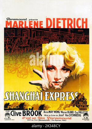Vintage 1930s film Poster - SHANGHAI EXPRESS, Marlene Dietrich, 1932 Banque D'Images