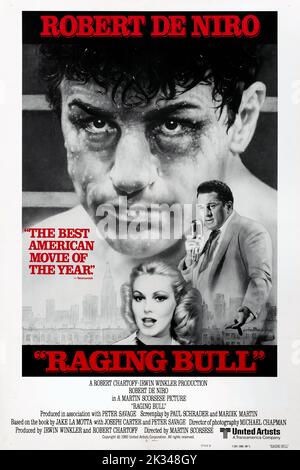 Affiche du film vintage - Raging Bull - 1980 film de boxe réalisé par Martin Scorsese, avec Robert de Niro Banque D'Images