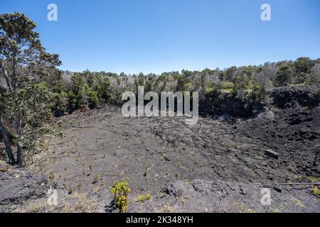 Roche de lave au cratère de Luamanu, Chain of Craters Road, parc national des volcans d'Hawaï, Big Island, Hawaï, États-Unis, Amérique du Nord Banque D'Images