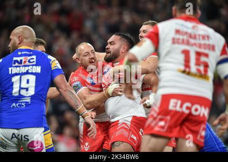 Manchester, Angleterre -24th septembre 2022 - Konrad Hurrell, de St Helens, célèbre TRY. Rugby League Betfred Super League Grand final, St. Helens vs Leeds Rhinos at Old Trafford, Manchester, UK Credit: Dean Williams/Alay Live News Banque D'Images