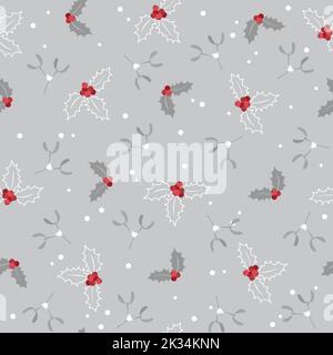 Motif de Noël sans couture pour l'emballage du papier, des cartes postales et du fond de Noël. Houx avec GUI sur fond clair. Illustration de Vecteur