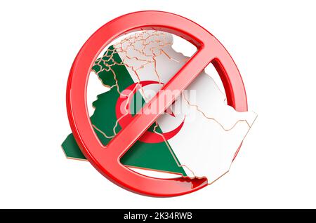 Carte algérienne avec signe interdit, 3D rendu isolé sur fond blanc Banque D'Images