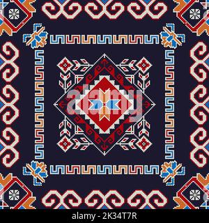 Motif vectoriel de broderie d'art populaire géorgien traditionnel Illustration de Vecteur