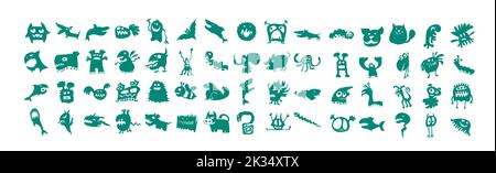 Préparez des monstres mignons et effrayants pour une Halloween joyeuse Illustration de Vecteur