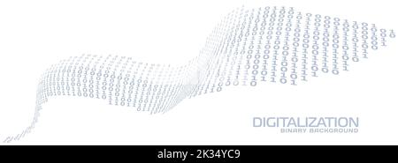 Numérisation. Flux numérique binaire incurvé avec des zéros et des uns. Graphiques vectoriels Illustration de Vecteur