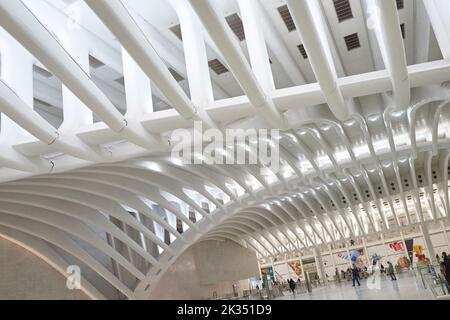 Détail des os ou de la colonne vertébrale à l'intérieur de l'Oculus au World Trade Center de Manhattan, New York Banque D'Images