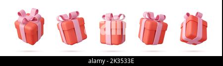 Ensemble de boîtes de cadeaux réalistes isolées sur un fond blanc Illustration de Vecteur