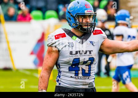 Schwaebisch Hall, Allemagne. 24th septembre 2022. LB # 43 Niall Padden/Allgäu Comets crédit: Frank Baumert/Alamy Live News Banque D'Images