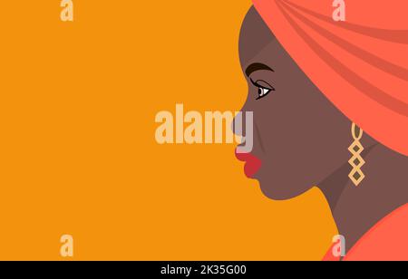 Belle femme noire, visage, visage profil, beauté reine, personnalité Banque D'Images